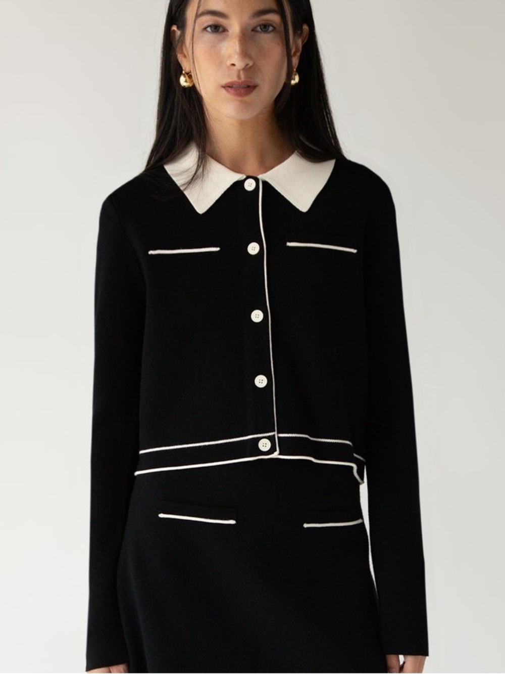 Oak + Fort Collared Sweater Button Cropped Cardigan